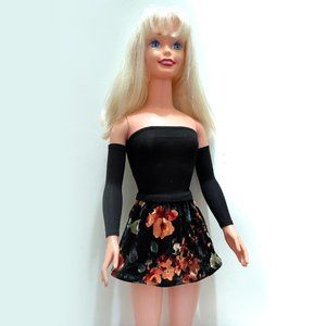 Clothes set for My Size Barbie doll: velvet floral skirt, stretchy top. OOAK New